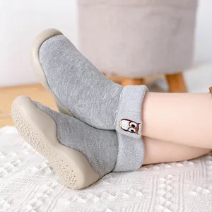 Kinder Socken-Schuhe mit Fleece-Futter, Eulen-Stickerei und rutschfester Sohle