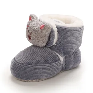 Zapatos de bebé de pana gris con diseño de animales de dibujos y suela antideslizante