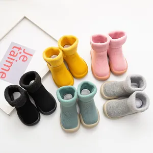 Scarpe a calzino invernali per bambini con tomaia in maglia spessa e caldo collo in pile
