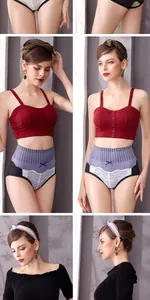 Multi-view of seamless high-waist graphene lace shaping panties and red crop top set