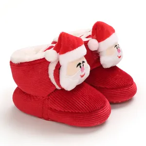 Lindos zapatos de algodón antideslizantes rojos con tema de Papá Noel para bebés.