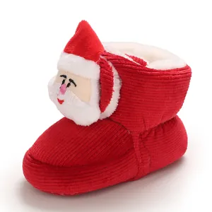 Adorables zapatillas de pana roja para bebé con personaje de Papá Noel de felpa suave