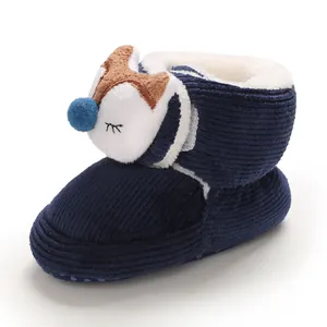 Zapato de pana azul marino para bebé con zorro de dibujos animados y forro de felpa