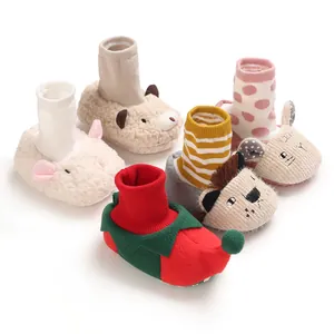 Adorable cartoon animal baby shoes with soft soles for warm indoor wear for 0-1 year old infants