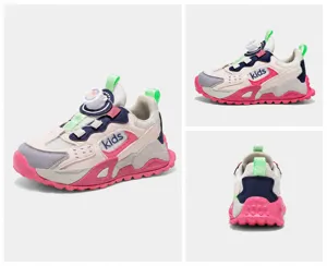 Detailansichten der rosa Mädchen-Sportschuhe mit Drehknopf-Schnürsystem