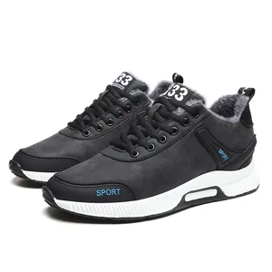 Men's casual sports running shoes with 6cm height increase and warm grey fur lining