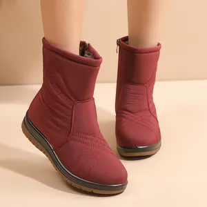 Women's Waterproof Snow Boots Winter Warm Faux Fur Lined Anti-Slip Cotton Shoes With Side Zipper For Middle-Aged Elderly Ladies