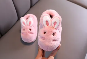 Chaussons lapin en peluche rose pour bébé, chaussures chaudes pour tout-petits 1-3 ans