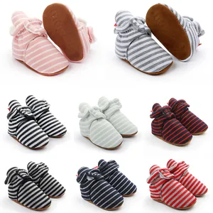 Infant Winter Fleece Lined Boots Striped Warm Soft Sole Prewalker Shoes For Baby Boys Girls