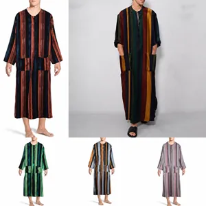 Túnica caftán para hombre con rayas verticales estilo étnico ajuste holgado ropa hogar