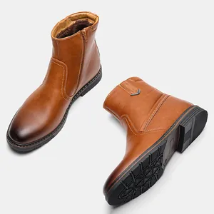 Botas de nieve de invierno cálidas para hombre con forro polar y cremallera lateral funcional.