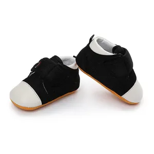 Breathable black mesh baby pre-walker shoes with white leather toe and non-slip sole