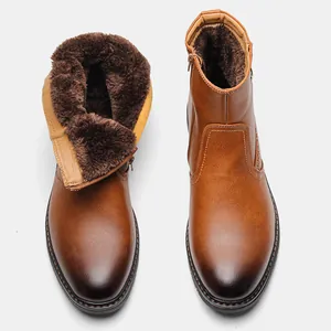 Botas de nieve para hombre con cálido forro polar marrón y exterior de cuero duradero