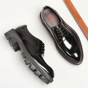 Herren Business Formelle Oxford Schuhe Lackleder Brogue Schnitzerei Schnürschuhe Mit Dicker Gummisohle Größensteigernd Dress Schuhe