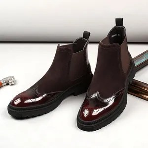 Κλασικές ανδρικές μπότες Brogue από λουστρίνι και σουέντ με χοντρή σόλα πλατφόρμα