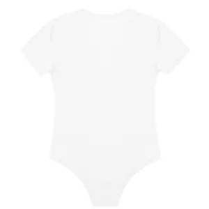 Professional studio shot of a plain white men's short sleeve round neck bodysuit