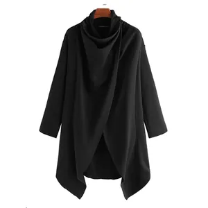 Classic men's gothic punk high neck black cloak coat with irregular hem and long sleeves