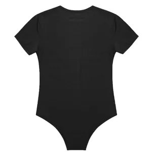 Back view of a premium men's black short sleeve crew neck breathable cotton bodysuit
