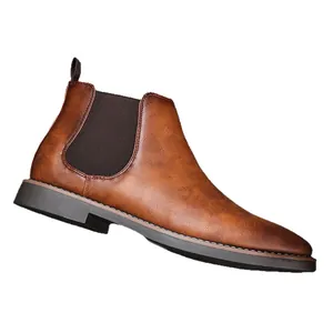 Bottines Chelsea classiques en cuir marron rétro pour hommes avec panneaux élastiques