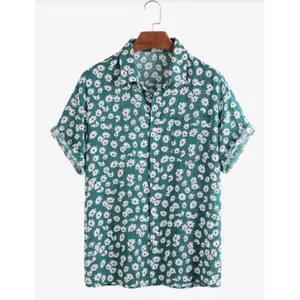 Heren Zomer Casual Korte Mouw Madeliefje Bloemenprint Overhemd Revers Knoopsluiting Losse Strand Top Polyester Bedrukt
