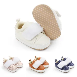 Infant Baby Boys Girls Faux Leather First Walkers Shoes Soft Anti-Slip Sole Winter Warm Faux Fur Trim Toddler Crib Shoes
