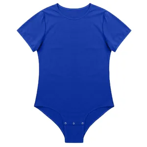Men's royal blue short-sleeve breathable home bodysuit jumpsuit with snap buttons