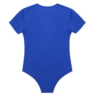 Detail of royal blue short sleeve round neck bodysuit for men in breathable fabric
