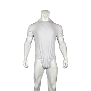 Men's breathable short-sleeved crew neck bodysuit with snap buttons in light purple