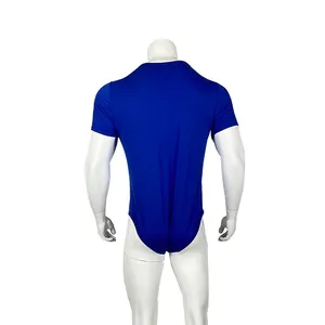 Men's royal blue short-sleeve crewneck breathable bodysuit loungewear shown from the back