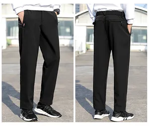 Detailed front and back view of men's black sports casual trousers for outdoor leisure wear.