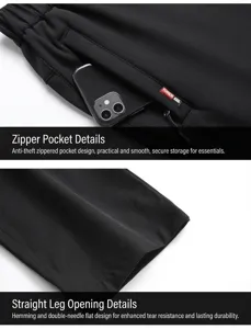 Detailed view of the zipper pocket and straight-leg hem of men's nylon casual sports pants.