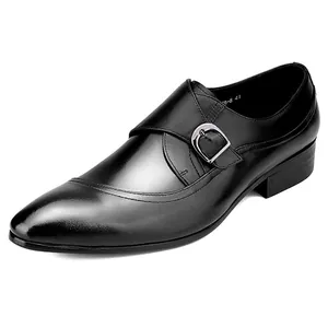 Chaussures classiques en cuir noir de style britannique à boucle pour hommes élégants