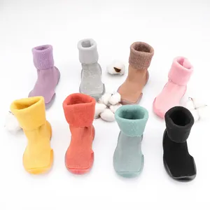 Candy-colored winter baby sock shoes featuring warm lamb wool lining and knit fabric