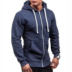 Men Casual Full Zip Hoodie Solid Color Polyester Long Sleeve Sweatshirt Loose Fashion Sporty Hooded Jacket Top For Spring Autumn