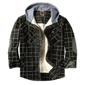 Men's plaid hooded jacket with warm fleece lining and long sleeves in US plus size