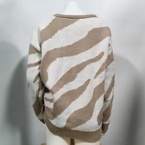 Detailed close-up showing the back view and texture of a zebra print knit sweater