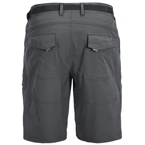 Outdoor men's dark grey quick-dry cargo shorts with belt and back flap pockets