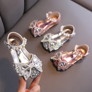 Zapatos de Princesa para Niña Lazo de Diamantes de Imitación Lentejuelas Brillantes Bailarinas de Boda Fiesta Danza Plata Rosa Dorado