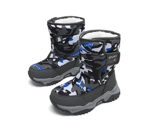 Botas de nieve de camuflaje para niños con forro polar cálido y diseño impermeable alto