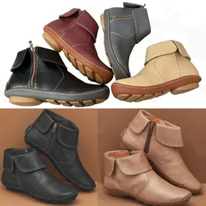 Verschiedene Damen-Stiefeletten aus PU-Leder mit rundem Zehenbereich und Reißverschluss