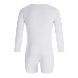 Vista trasera de un body blanco liso de manga larga con ajuste entallado y cuello alto.