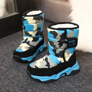 Botas de Nieve de Camuflaje Impermeables para Niños Invierno Cálido Forro de Piel Sintética Zapatos para Niños