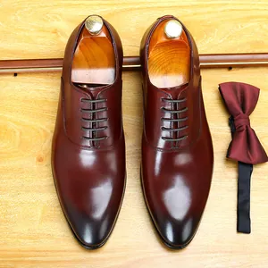 Chaussures en Cuir Formelles d'Affaires de Style Britannique pour Hommes à Bout Pointu Oxford à Lacets Respirantes et Antidérapantes