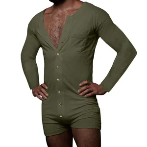 Combinaison pour hommes vert olive à manches longues, vêtement d'intérieur ajusté