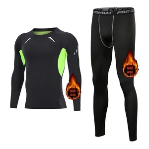 Full view of men's thermal compression sportswear set with fleece-lined warmth indicators