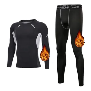 Detail showing fleece thermal lining and compression fit of men's sports base layer set