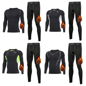 Men Compression Suit Fleece Lined Athletic Tracksuit Thermal Long Sleeve Top And Bottom For Gym Running Winter Outdoor Training Wear