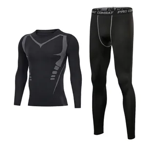 Men's fleece-lined thermal sports compression set for winter outdoor training and gym fitness