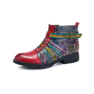 Bottines bohèmes vintage à imprimé floral avec lanières colorées pour femmes chic