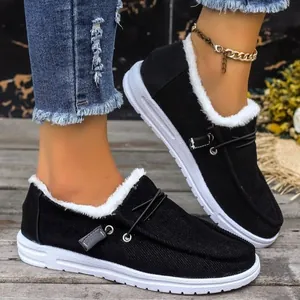Scarpe di Cotone Invernali da Donna Calde Fodera in Peluche Corto Artificiale Senza Lacci Mocassini Bassi Comodi Tinta Unita Calzature